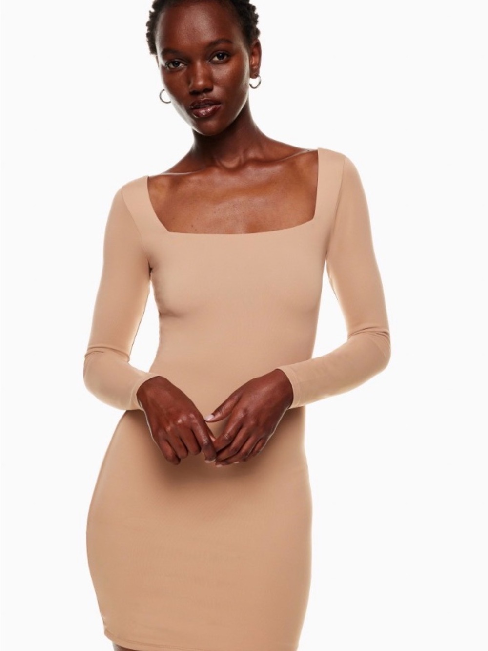 Aritzia Babaton Ribbed Square Neck Dress- Camel